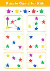 Connect stars according to the example provided. Pre-Writing Worksheet for Toddlers. Puzzle Game for Children. Preschool Worksheet Activity for Kids. Educational Game.