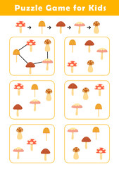 Connect mushrooms according to the example provided. Pre-Writing Worksheet for Toddlers. Puzzle Game for Children. Preschool Worksheet Activity for Kids. Educational Game.
