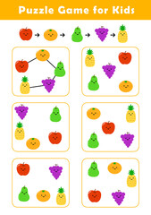 Connect fruits according to the example provided. Pre-Writing Worksheet for Toddlers. Puzzle Game for Children. Preschool Worksheet Activity for Kids. Educational Game.