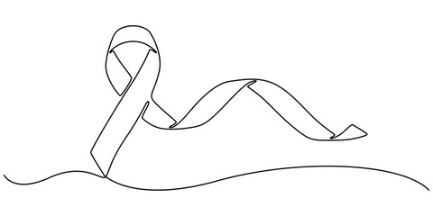 Awareness Ribbon Single Line Icon, Awareness Ribbon Outline. Awareness Ribbon Continuous one line drawing vector art, Ribbon Web Banner with Continuous Line Icon, Cancer Awareness continuous line draw