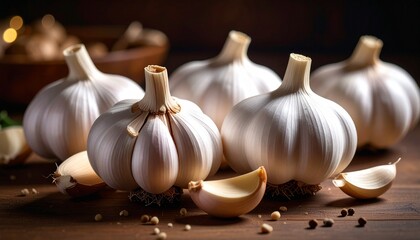 Premium Close up view of Garlic. Vegan themed, healthy food concept