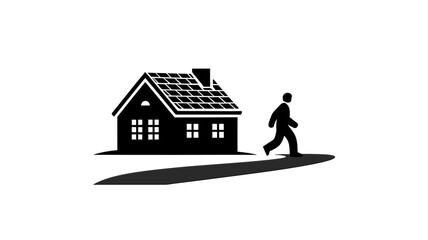 Person Walking Home Solid Vector Icon - Real Estate Property Symbol