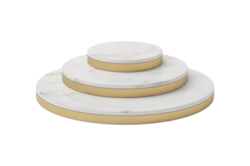 Tiered marble podium with gold accents for product display and presentations