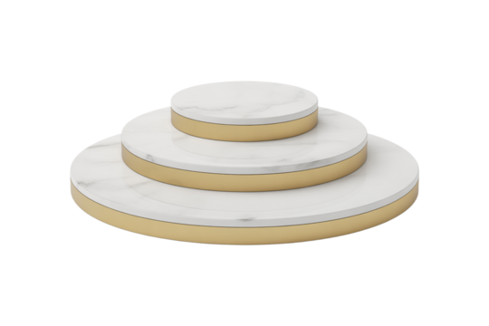 Tiered marble podium with gold accents for product display and presentations