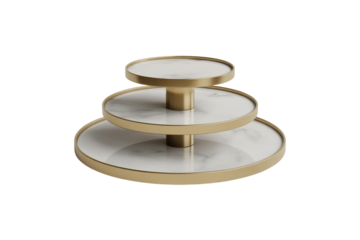 Tiered marble podium with gold accents for product display and presentations