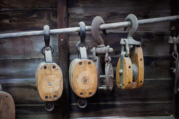 pulleys fishing boat close-up