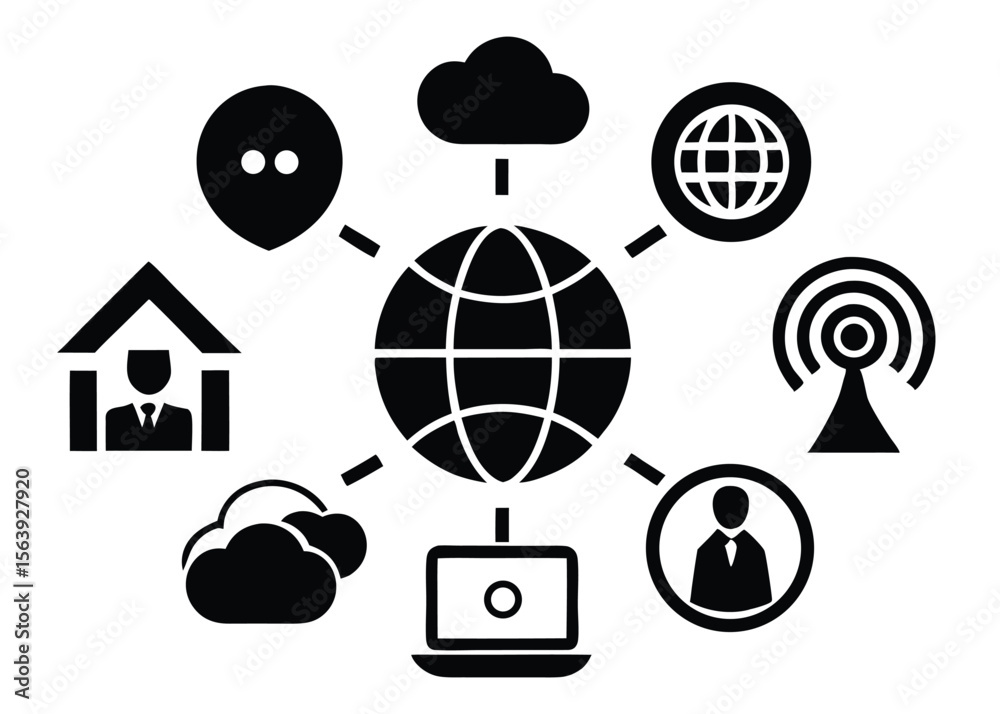 Poster global network connection symbolizing technology communication cloud computing worldwide internet ac