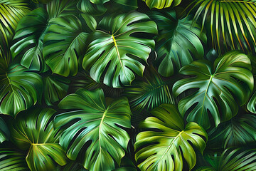 Tropical leaves form a vibrant seamless design pattern