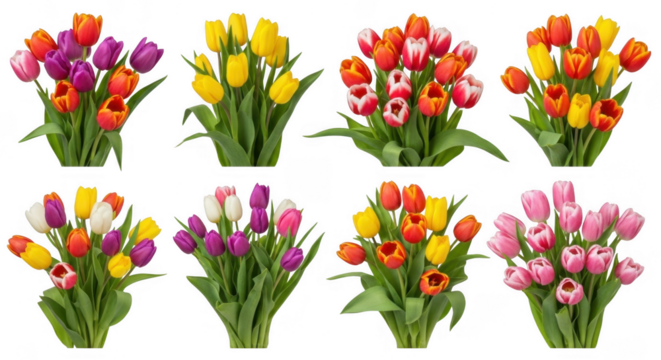 Vibrant Tulip Bouquets Celebrating the Splendor of Nature?s Beauty in an Exquisite Floral Arrangement, isolated on a transparent background