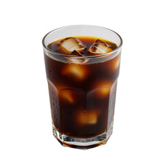 Glass of cold brew coffee with ice cubes on transparent background, refreshing summer drink photo