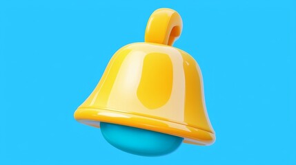 Glossy Yellow Notification Bell on Blue, Alert , Reminder