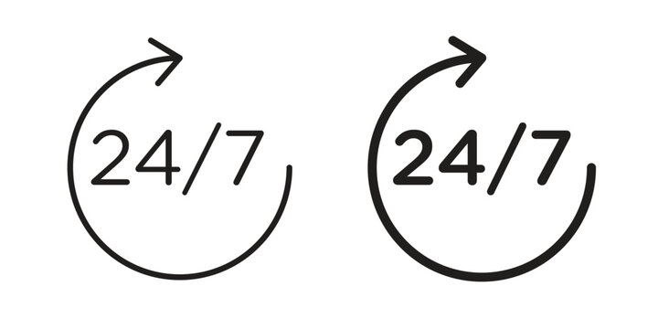 24 7 icon solid style. Flat vector illustration.