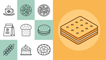 Set of Biscuit Illustration vector design, Biscuit Logo and icon design, Biscuit Illustration vector design