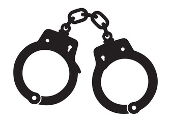 Handcuffs crime vector silhouette logo illustration handcuffs logo icon silhouette vector, police handcuff silhouette vector, handcuffs arrest criminal logo silhouettes vector on a white background