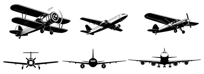 Vintage and modern aircraft in black and white airplane biplane © Mehedy