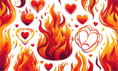 A collection of fire-themed vector elements  should various flame shapes, such as curves, hearts, frames, and other dynamic fire patterns, easily editable.