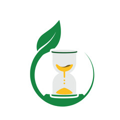 Mindfulness icon. Timer without screen. Natural hourglass with circular leaves. mental health, calmness, exercise. Flat design style