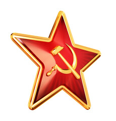 Red star with hammer and sickle isolated on transparent background. 
