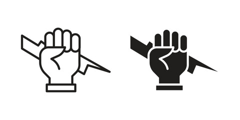 Obraz premium Hand with Power icon solid style. Flat vector illustration.