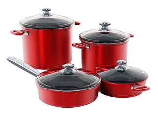Cooking pots in various size isolated on transparent background. 3D illustration