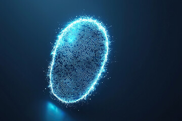 Glowing blue digital fingerprint scanner is depicted futuristic style, symbolizing security and technology. intricate fingerprint pattern is illuminated, highlighting its importance biometric