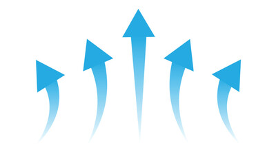 Air flow. Set of blue arrows showing direction of air movement. Wind direction arrows. Blue cold fresh stream from the conditioner. Vector illustration isolated on white background
