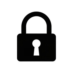 Black padlock icon with a white keyhole, symbolizing security or privacy, Cutout background. 
