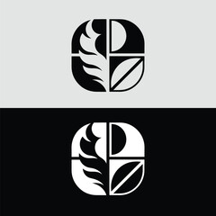 A geometric black and white logo features an abstract leaf design divided into sections, symbolizing nature, growth, and organic wellness in a modern style