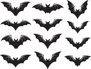 Naklejka premium Simple Black Bat Silhouettes on a White Background