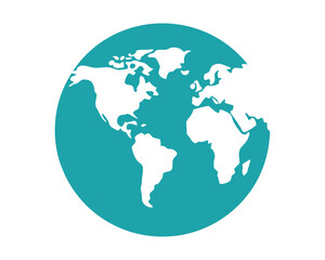 Naklejka premium A simple teal and white illustrated globe representing global communication and connection over a white background.