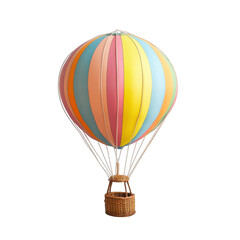 Fototapeta premium Colorful striped hot air balloon with wicker basket isolated on white background