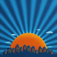 A vibrant sunrise behind a city skyline, illustrating the beauty of urban life.
