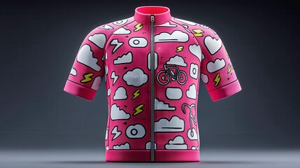 Colorful cycling jersey with playful designs, ideal for biking adventures and sportswear collections.