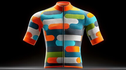 A vibrant, patterned cycling jersey showcasing modern design and vivid colors for biking enthusiasts.