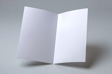 Blank unfolded bifold brochure on a clean grey background paper