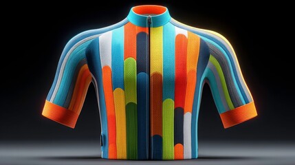 A vibrant, artistic cycling jersey with dynamic patterns showcasing modern design and color.