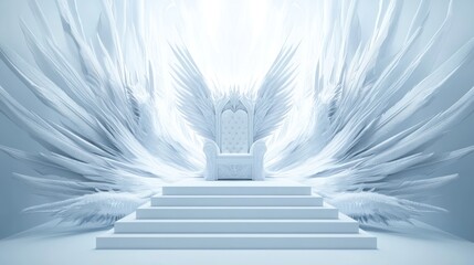 Empty throne room with large, stylized wings.