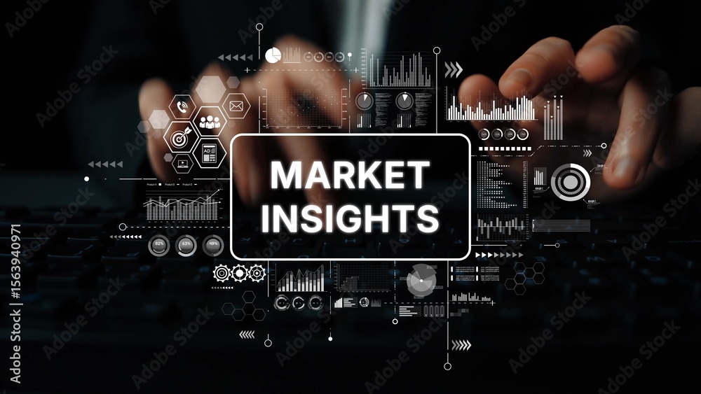Poster business analysis and data visualization concepts for market insights in digital environment. asympt