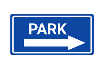 Blue directional park sign with a white right arrow