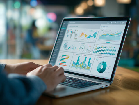 digital marketing dashboard on laptop computer to commerce online sale concept strategy analysis online advertisement ad on website and social media ads and seo concept