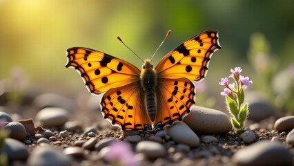 Comma Butterfly Resting On The Ground
