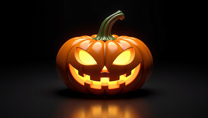 Fototapeta premium Grinning jack o’lantern with glowing eyes on dark background 