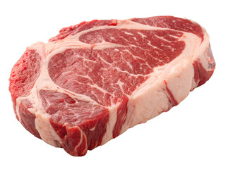 Raw marbled ribeye steak ready for cooking isolated on transparent background