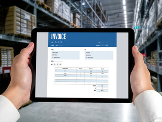 Invoice on computer screen from accounting application. Computer program for financial and budget of corporate business. Snugly.