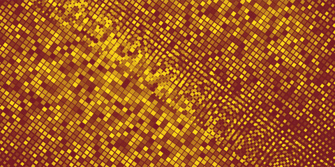 Yellow halftone pattern. Retro comic gradient background. Bright orange pixelated dotted texture overlay. Cartoon pop art faded gradient pattern. Vector backdrop for poster, banner, advertisement