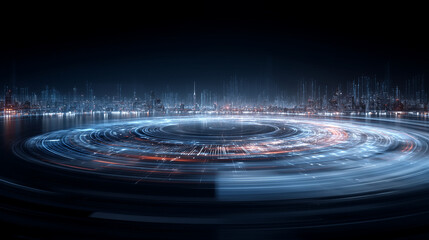 Real-time threat visualizations orbit IT professional, data streams flickering rapidly
