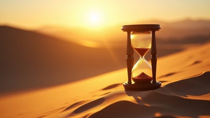 Hourglass In Desert During Golden Hour