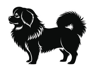 Pekingese dog silhouette vector illustration, pet clipart, black and white animal shape
