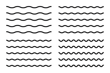 Vector wavy and zigzag horizontal underline. Waves line set. Set of wavy lines. Wave line set. Vector water waves. 