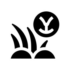Stylized grass and sun symbol depicting nature and growth in a bold graphic design